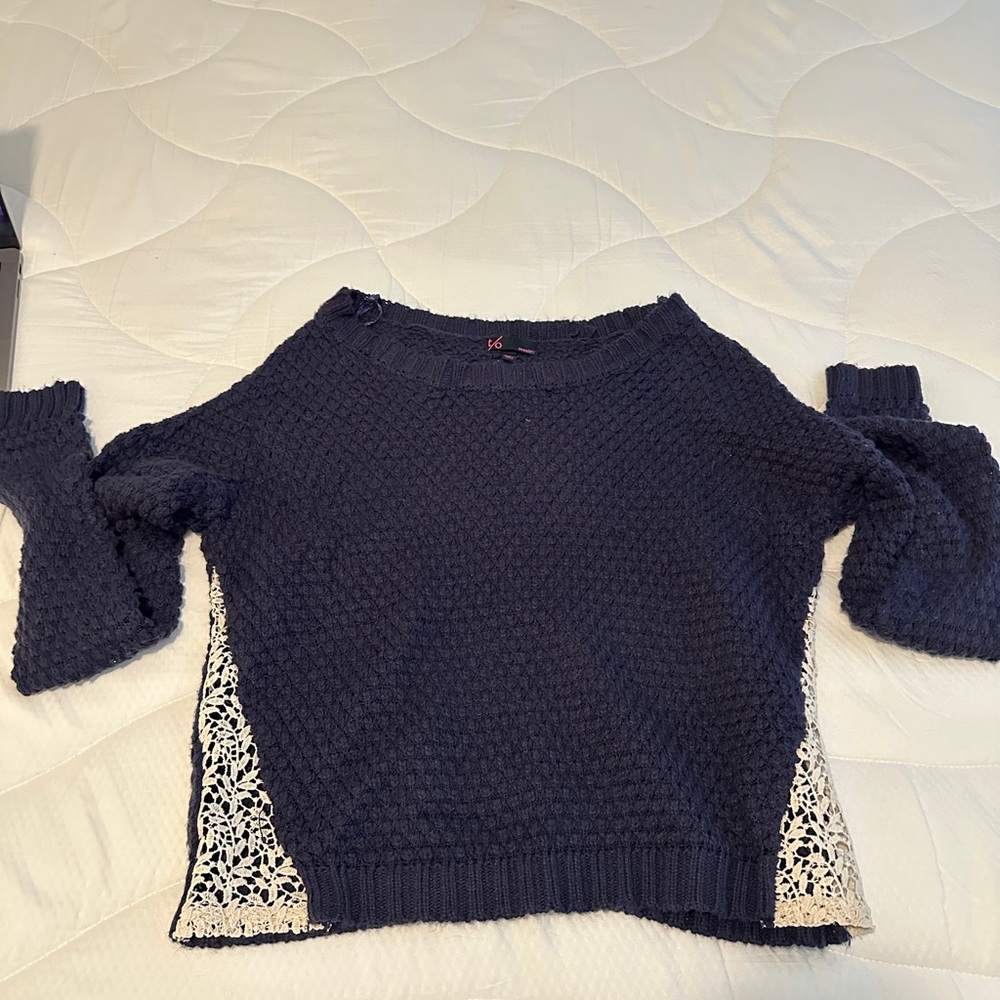 Navy Blue Sweater with Cream Accents